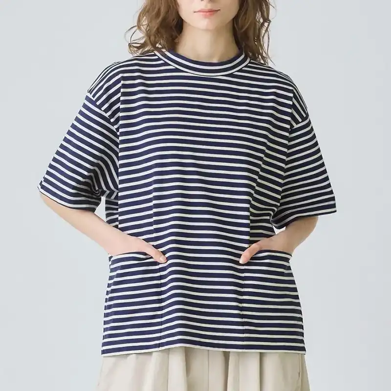 MidiUmi サイドポケットボーダーTシャツ/NV＊KH77 【日本製】